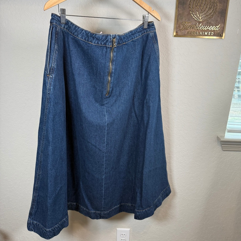 Boden Denim Midi Skirt Pleated Dark Wash Full A-Line Zipper Women US 16-18 - Picture 7 of 9